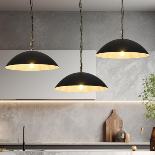 16" Matte Black Modern Large Pendant Lights Kitchen Island 3 Pack (Black / 16"-3 Pack)