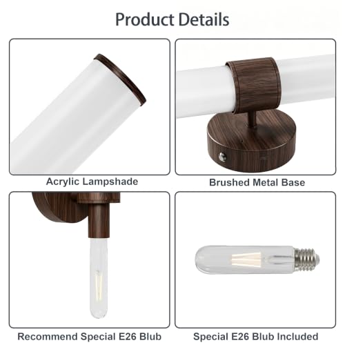 8000mAh Walnut Battery Operated Wall Sconces Set of 2 (Walnut（White Glass）)