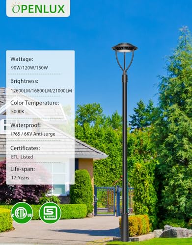 4 Pack LED Post Top Light ETL Listed 150W 120W 90W Adjustable Outdoor Pole Lights with Photocell IP65 Waterproof Post LED Fixture 5000K for Garden Yard Street