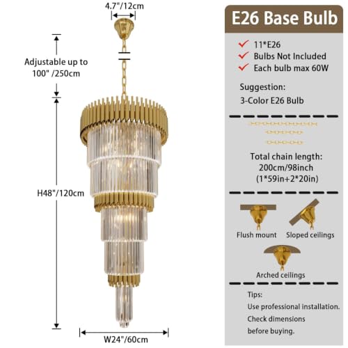 Modern Gold Crystal Staircase Chandelier 5 (D24"XH48" Gold)