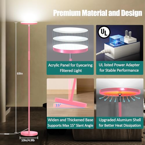 Floor Lamp Upgraded 40W 4000LM Super Bright Torchiere LED Floor Lamps for Living Room (40W Pink)