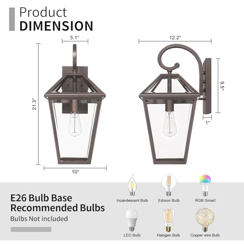 Large Outdoor Light Fixtures Wall Mount 21'' Waterproof Exterior Wall Lanterns Outdoor Lighting Oil (Oil-Rubbed Bronze- 1 PACK / Large)