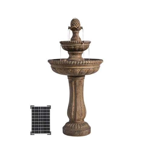 39" 2 Tier Outdoor Freestanding Solar Water Fountain (Brown / 39" Height)