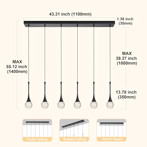 6 Light Crystal Modern Chandelier (Black / Rectangle Pendant 6-Light)