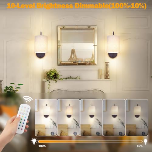 Battery Operated Wall Sconce Set of 2 (Dark Chocolate / Linen / Large)
