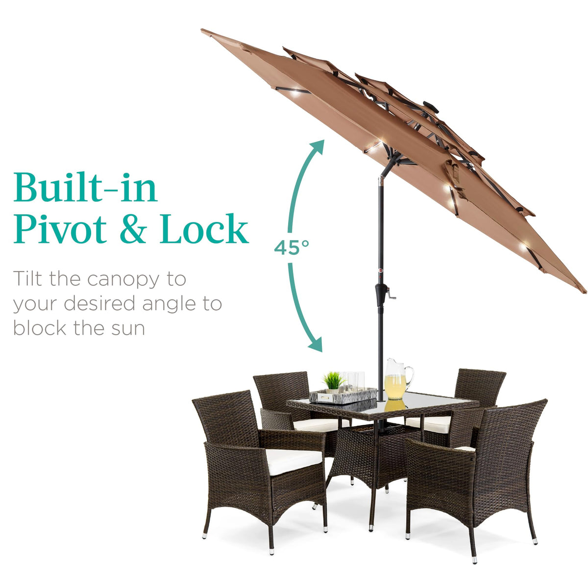 10ft 3 Tier Solar Patio Umbrella (10ft / Tan)