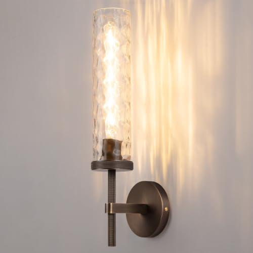 19.5" Knurled‑Craft Hardwired Bronze Wall Sconce (Bronze-Water Ripples / 19.5″-1 Pack)