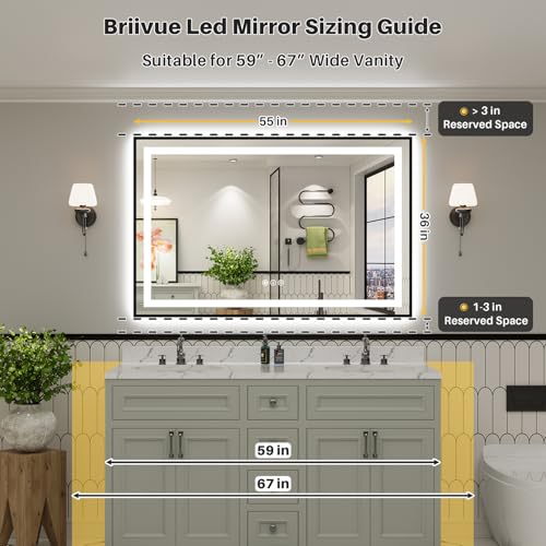 55x36 Inch LED Bathroom Mirror with Black Frame (Backlit+front Lit With Black Frame / 55"L x 36"W)