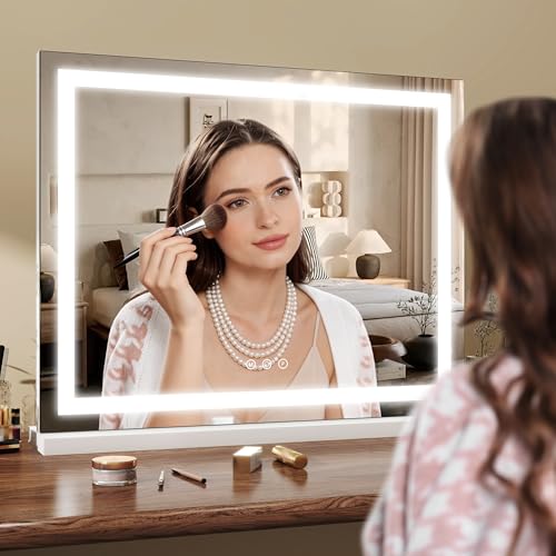 23x18 Inch Makeup Mirror with Lights (White / 23"L x 18"W)
