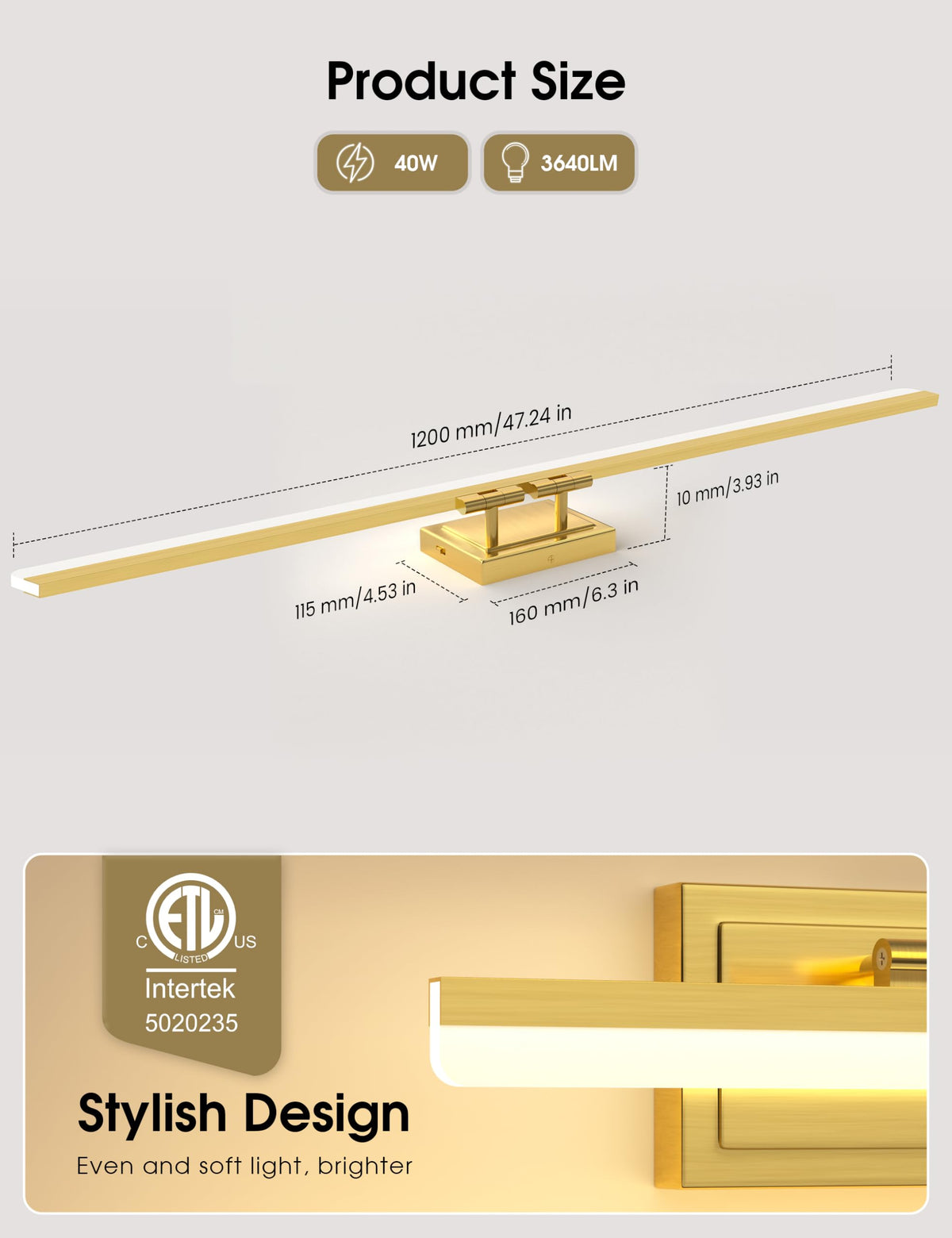 Modern Bathroom Vanity Light 48 inch (Gold / 48 inch)
