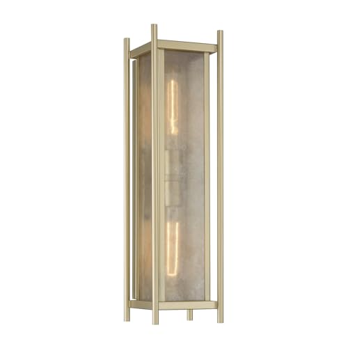 5-3805-344 Jacobs Mid-Century Modern Clear Mica Glass Rectangular Outdoor Wall Lantern, 2-Light 120 Total Watts, 22" H x 6" W, Serene Brass (22" Height / Serene Brass)