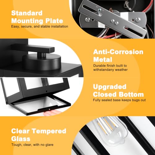 16" Fully Enclosed Outdoor Wall Light (2 Packs-16IN / Black (No Sensor))