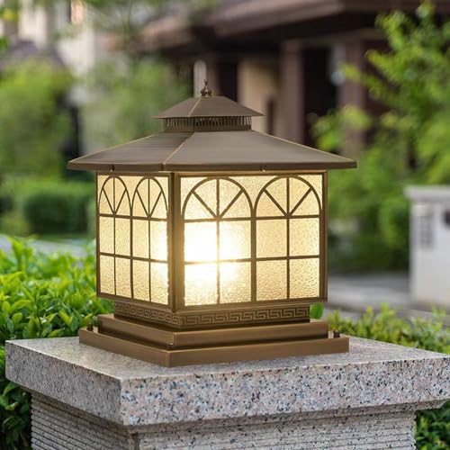 All Copper Steel Glass Outdoor Post Lights (Arch glass / 12X12IN)
