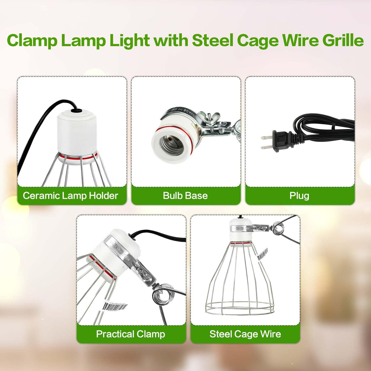 Sturdy Steel Cage Clamp Lamp (1-Pack / 250W(Lamp Cage))