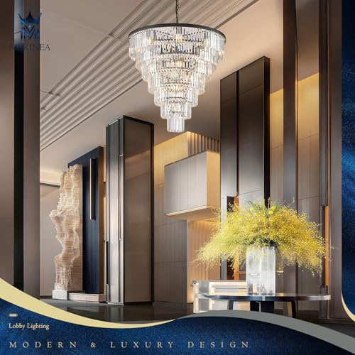 Black Crystal Chandeliers 22 Lights 36" Luxury Round Chandelier (Black / Large-35.4”)
