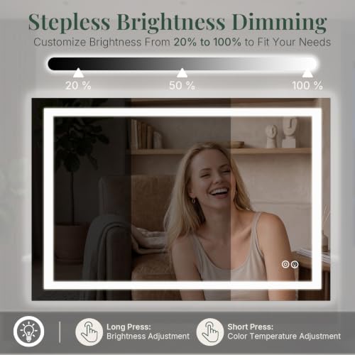 LED Bathroom Mirror with Lights (Led-white Rect / 36"L x 28"W)