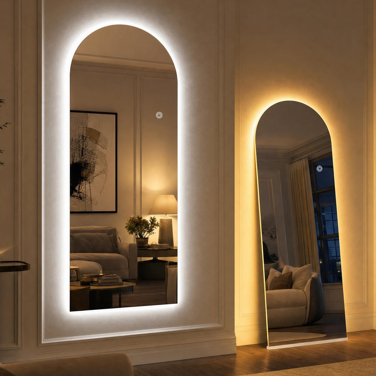 71"x30" Large LED Arched Mirror Full Length with Dimmable Lights (Frameless / 71"L x 30"W)