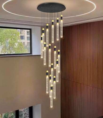 16 Lights 138 Inches Modern Chandelier LED Light Fixtures Adjustable High Ceiling Long Light Chandelier for Hallway Foyer Dimmable Lights with Remote Living Dining Ceiling Pendant Lighting (16 lights Cylindrical)
