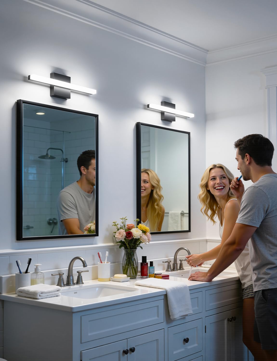 Black Bathroom Light Fixtures Over Mirror Lighting Gentle (6000K-Not Dimmable / 16inch)