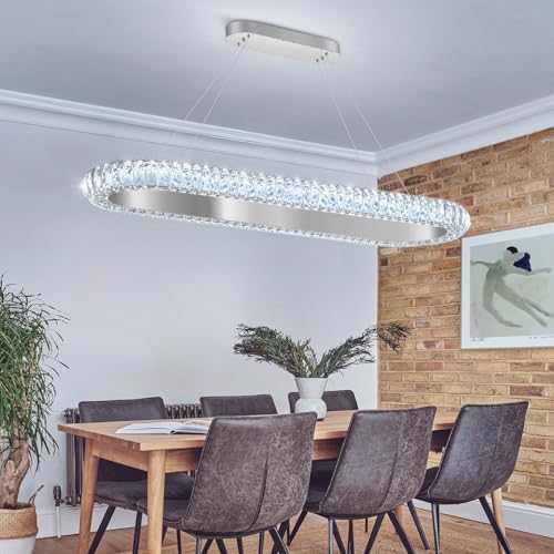 40'' Oval Ring Crystal Chandelier Modern LED Dimmable Ring Pendant Light Chandelier for Dining Room Living Room Silver (Silver / 1 Ring Oval 40")