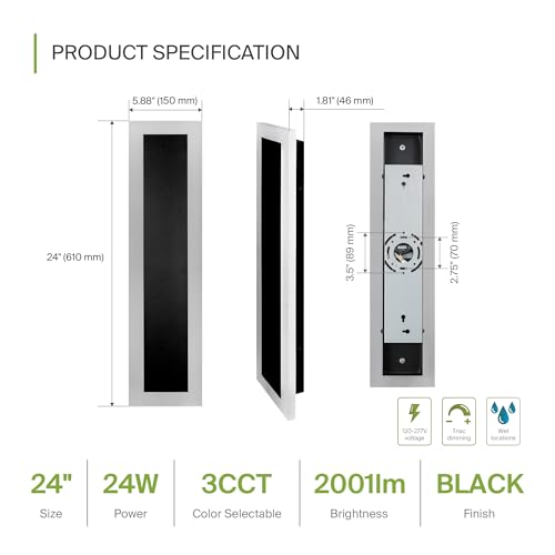 24" LED Linear Wall Sconce 2 Pack (Black)