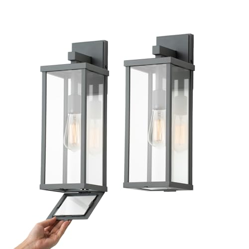 Classic Outdoor Wall Sconce 1 Light in Matte Black Rectangular Metal Frame and Clear Glass Shade Waterproof Porch Light Patio Light