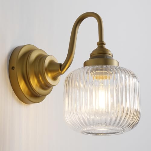 Vintage Industrial Wall Sconce Lighting with Clear Striped Glass Shade (Antique 1-Light)