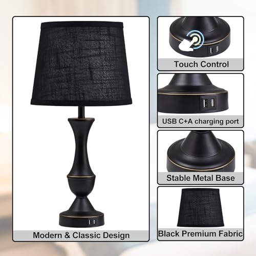 Black Touch Table Lamps Set of 2 (Black / 22in)