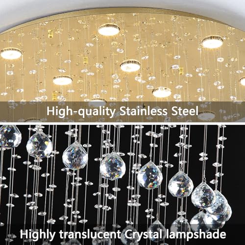 118 Inches Crystal Glam Chandelier Long Light Chandeliers with Dimmable Light Bulbs Gold High Ceiling Pendants Light Fixtures for Foyer Entryway Living Room Stair (Gold / Spiral W32" X H118")