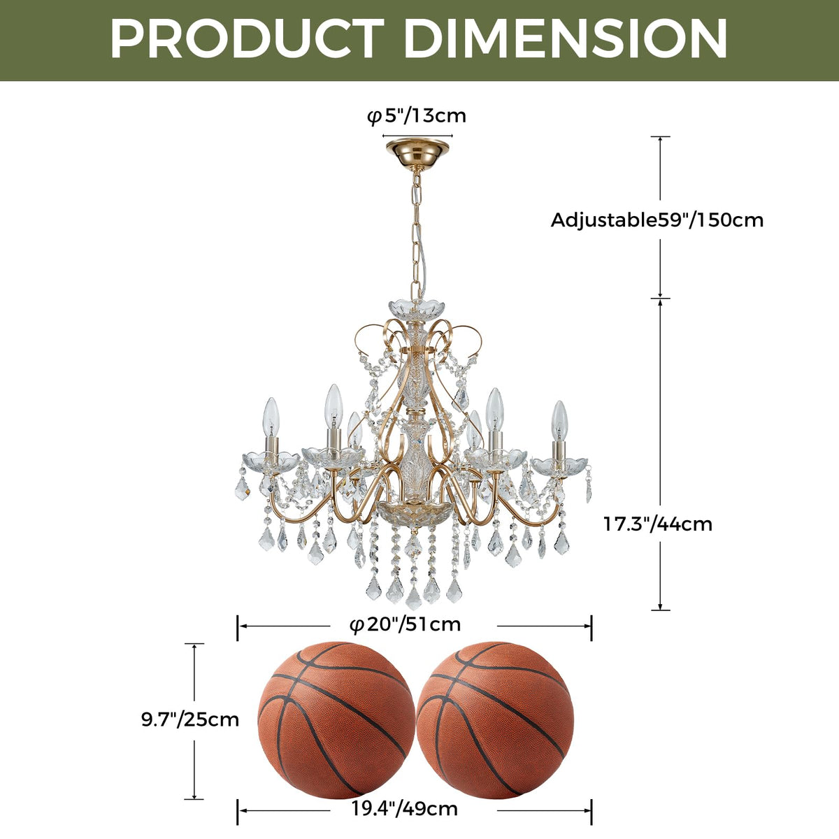 Saint Mossi 6 Light Crystal Chandelier Light Fixture Modern Chandelier Crystal Lighting (French Gold)