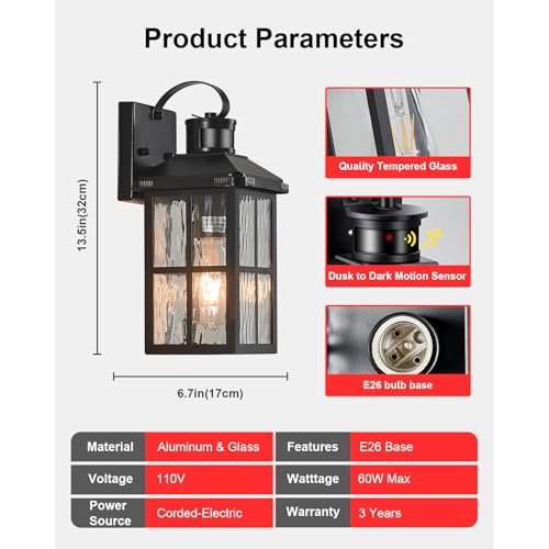 Porch Lights Outdoor with Remote (2 Black RW)
