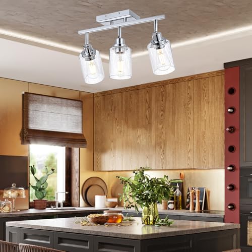 3 Light Chrome Track Light Fixture Ceiling Track Lighting Heads with Seeded Glass Chrome Multi (Chrome / 3-Light)