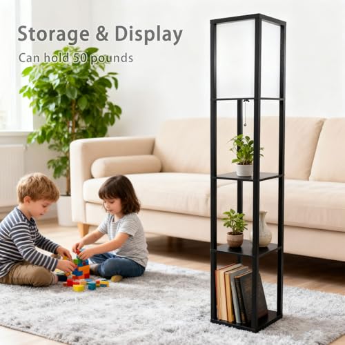 Floor Lamp with Shelves (Black)