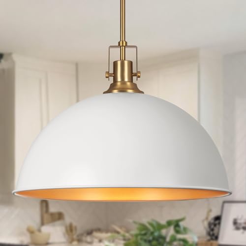 18 Inch White and Gold Large Pendant Light Kitchen Island (White and Gold / 17.7 Inch)