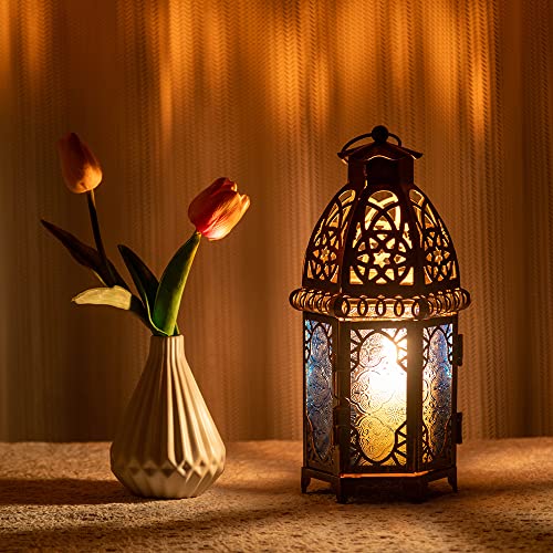 Vintage Candle Lantern (Large / Blue - 12.8''h)