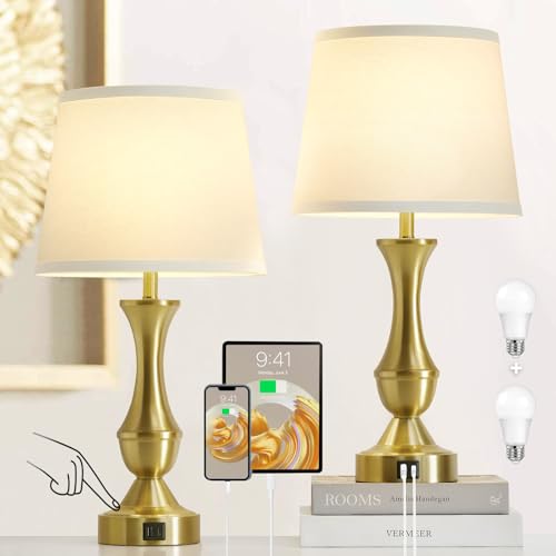 22" Gold Table Lamps Set of 2 (White,Gold base / 22in)
