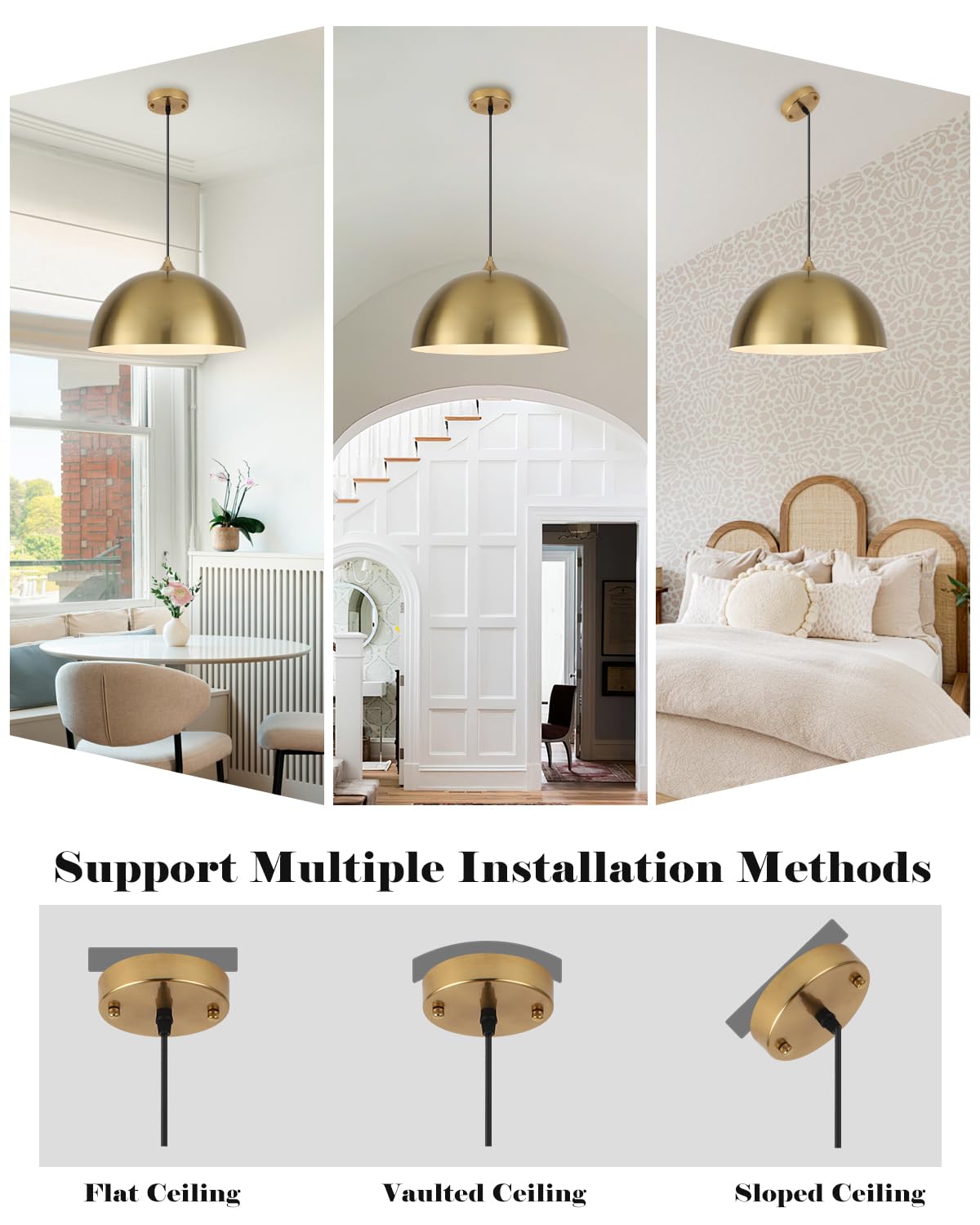 Gold Pendant Lights Kitchen Island (Gold+White / 16"x2)
