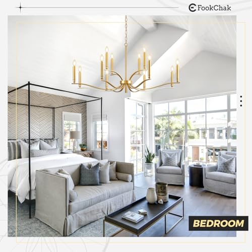 12 Light Gold Living Room Chandelier High Ceiling Foyer Candle Chandelier Large Modern Brass 44in Metal Chandeliers Hanging Light for Master Bedroom Dining Room Light Fixture Over Table (Gold / 44 inch)