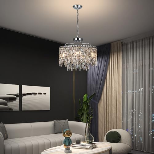 18" 6 Light Modern Round Crystal Chandeliers for Dining Room (Chrome / 6-Light D 18")