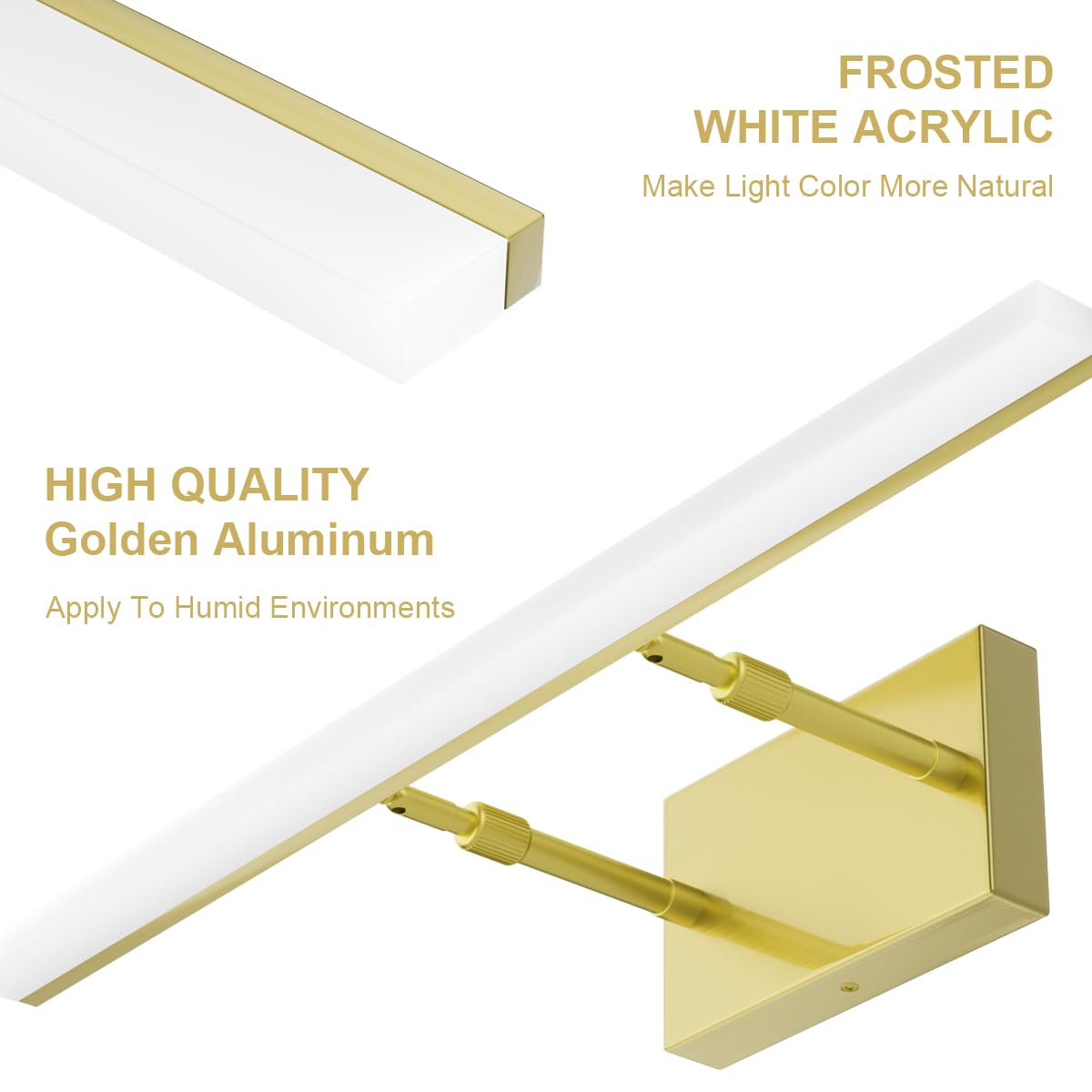 Bathroom Vanity Light Brushed Gold Modern LED Vanity Lighting Over Mirror 24inch Adjustable Gold Wall Light for Bathroom (Brushed Gold / 23.6 in)