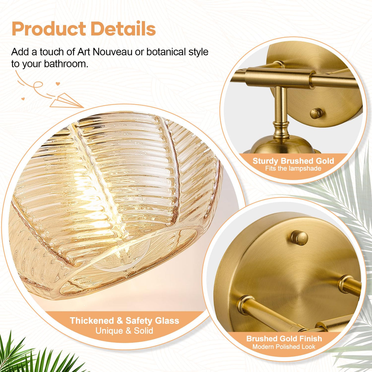 Bathroom Light Fixtures (Amber Glass-Brushed Gold / 3-Light)