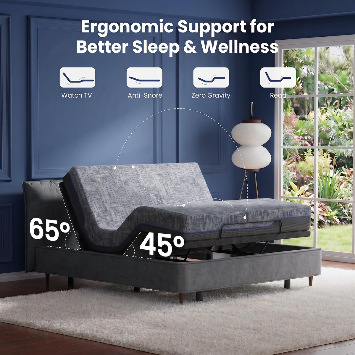 Split King Adjustable Bed Frame Electric Bed Bases with Mattress (Split King / Adjustable Base with 14" Mattress)