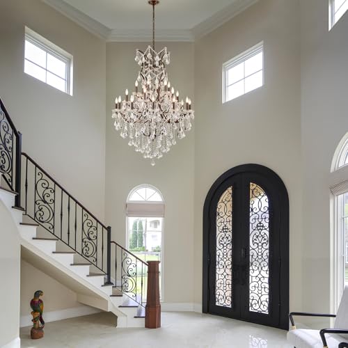 24 Lights Large Crystal Chandeliers Maria Theresa Chandelier for High Ceilings Vintage Chandelier Light Fixture Foyer Hallway Entryway Staircase 55.1" H x 39.4" D (Brown / 24 Lights)
