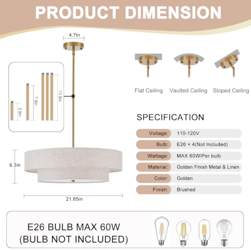 Modern Linen Drum Chandelier