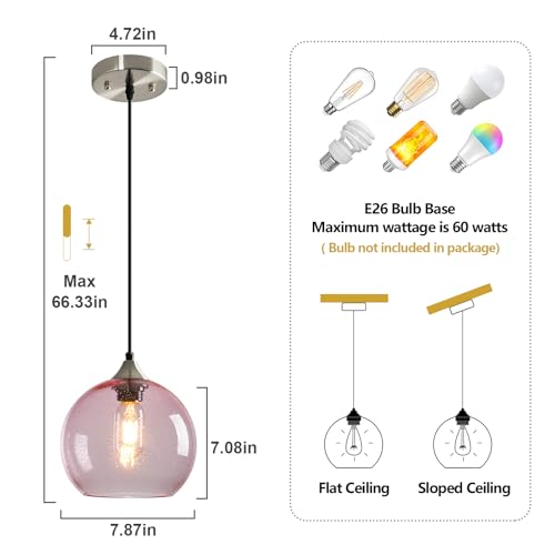 Pink Pendant Lights Kitchen Island 3 Pack (Pink / M - 7.87 in)