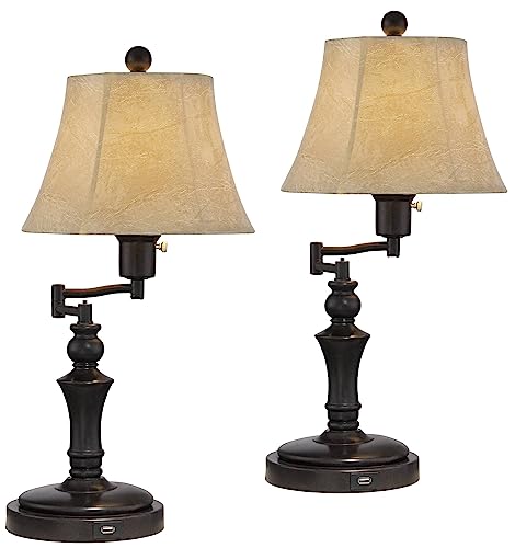 Corey 21 3 4" High Desk Lamps Set of 2 Swing Arm Socket USB Bronze Brown (Bronze - Smart Sockets Included)