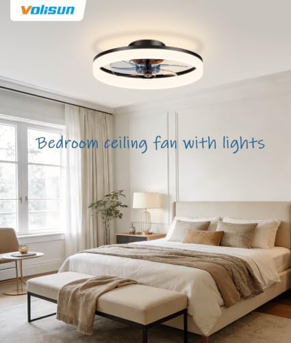 Low Profile Ceiling Fans with Lights and Remote (Black / 16 INCH)
