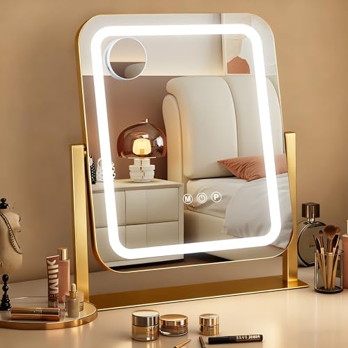 Gold Vanity Mirror with Lights 15"×13" (Gold / 13"L x 15"W)