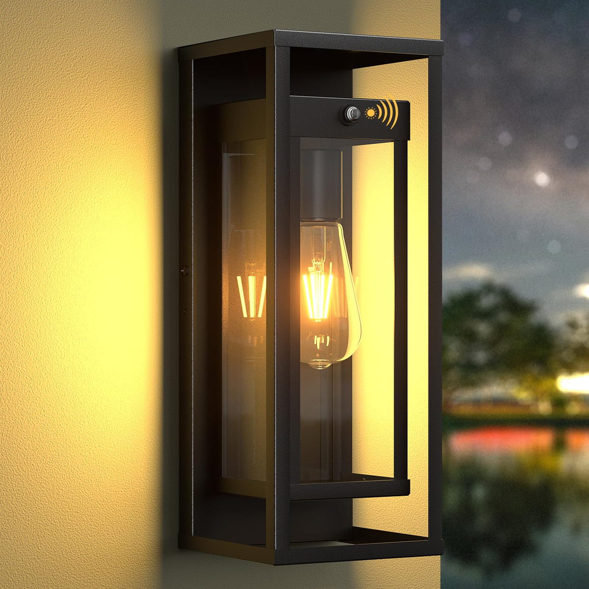 Dusk to Dawn Outdoor Wall Sconce Black Modern Exterior Lighting Fixture (Dusk to Dawn / 15in)