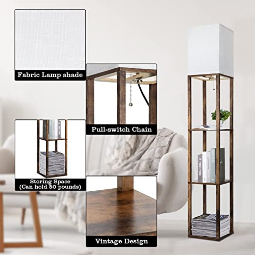 Modern 3 Tier Wood Shelf Floor Lamp with 3 Color Temperature 8W LED Bulb
